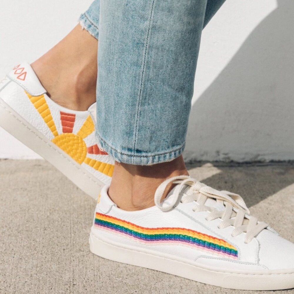 Rainbow Soludos, size 7.5.
